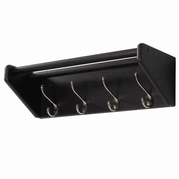 Wooden Mallet 4 Hook ShelfNickel Hooks Black 24HCRNBK - main